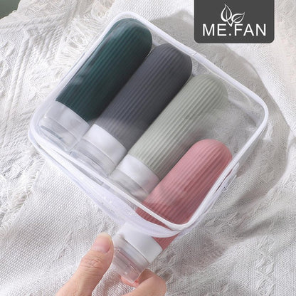 ME.FAN Travel Bottles for Toiletries, TSA Approved 3oz Silicone Journey Size Containers, Portable Split Bottle for Conditioner, Shampoo, Lotion- 4 Pack Morandi