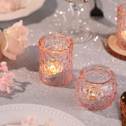 DARJEN Pink Votive Candle Holders Set of 24- Round Glass Candle Holders Bulk for Flameless LED Tea Waxes, Romantic Candle Holder for Wedding & Various Parties, Home Table Decor (Pack of 4)