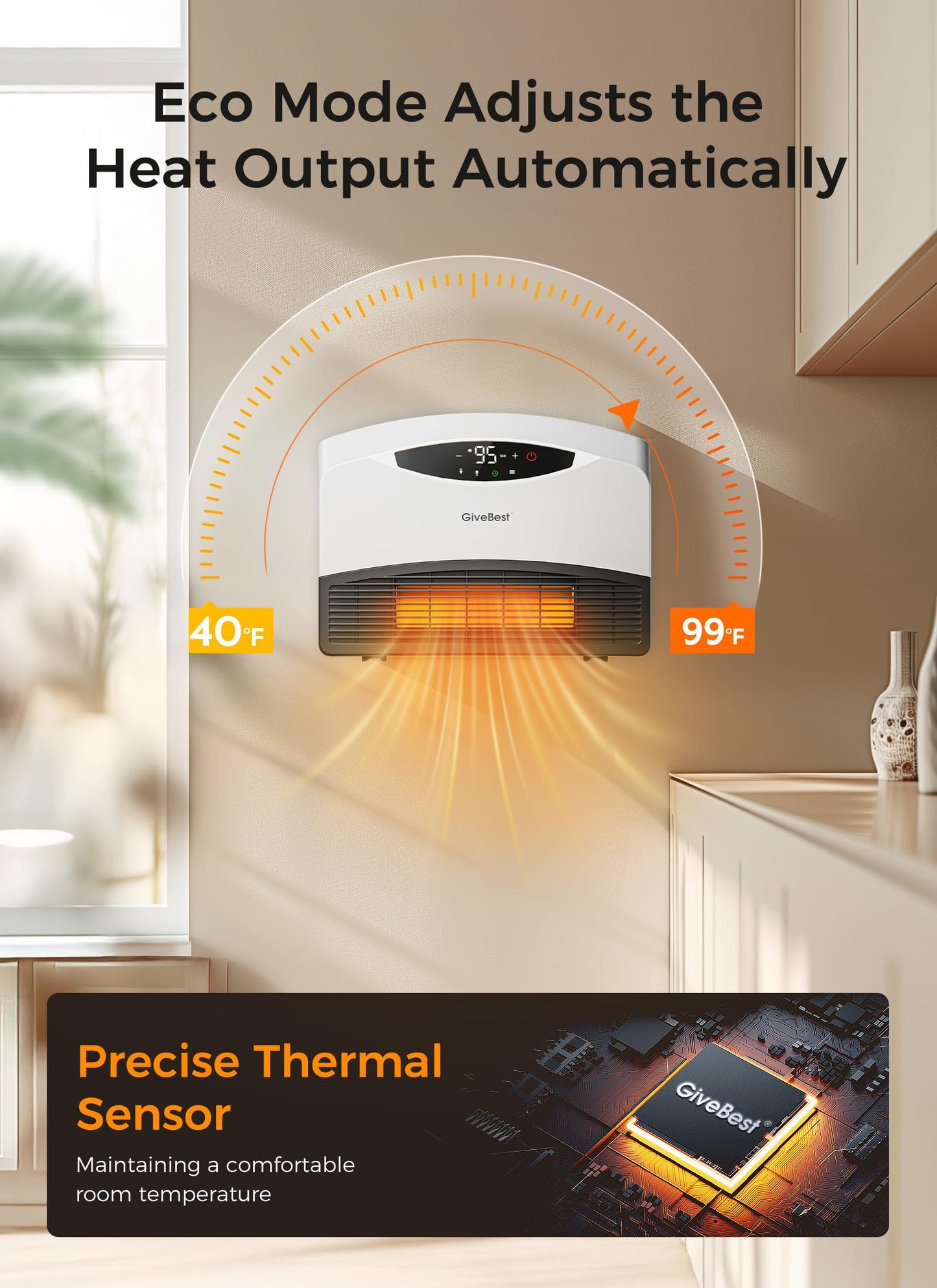 GiveBest Electric Wall Heater with WiFi and Remote Control, Floor or Wall Mounted Heater, Large Room Coverage, 3 Heating Modes, 1500W Fast Heating Space with Thermostat for Indoor Room Use, White