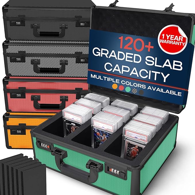 VALUN GREEN 120+ Slab Graded Card Storage Box (3 ROWS) Durable Sports PSA Card Storage Box - Organizer Slab for Your Collection - For Baseball Football TCG MTG Cards - Top Loader Design