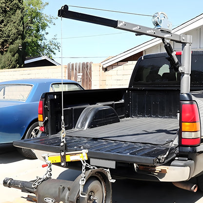 Garvee 1000 LBS Pickup Truck Crane, Hydraulic Hoist with Manual Winch, 360° Swivel, 4 Adjustable Boom, Heavy Duty Truck Bed Crane for Factory, Warehouse, Construction, Industrial Lifting - Silver