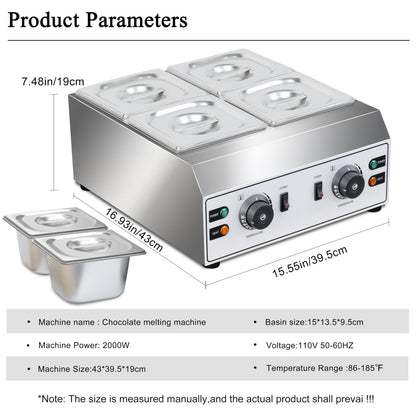 Chocolate Melting Pot 4-Tanks Commercial Chocolate Tempering Machine Chocolate Tempering Pot 2000W Electric Chocolate Melter Pot Chocolate Warmer for Milk Coffee Cheese