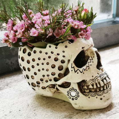 Skull Candle Holder Planter Gothic Halloween Decor Day Dead Skull Gift Goth Home Accessory-5.9” with Votive Tealight