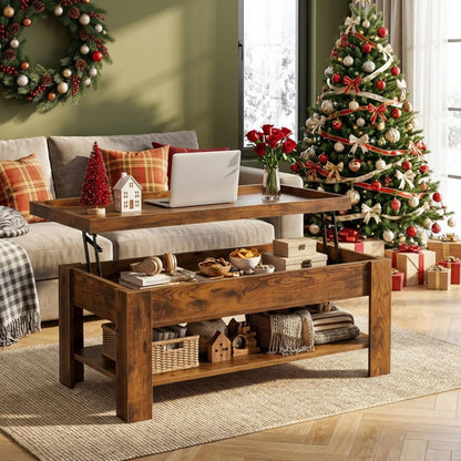 Lift Top Coffee Table with Hidden Storage, Modern Rising Tabletop Desk for Small Spaces, Wood Center Table with Large Compartment and Shelf for Living Room Apartment Dorm