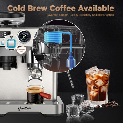 GeniCup Espresso Machine with Grinder 20 Bar Professional Expresso Coffee Machines for Home Customizable 194℉-203℉ Temp Control Espresso Maker with 68oz Water Tank All-in-One Coffee Maker Cold Brew