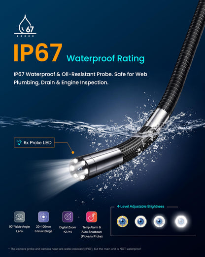 ROVE RS2 Two-Way Articulating Borescope Camera with Light, 1080P Industrial Endoscope Inspection Camera with 180° Articulated Slim 6.2mm Probe, 4.3” IPS Screen, for Wall Automotive, Mechanics, and DIY