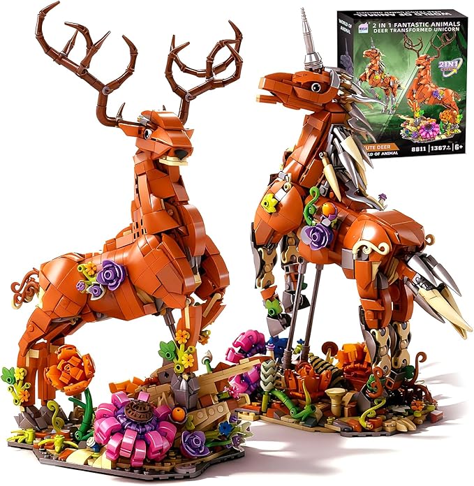 MENTOJOY 2-in-1 Magical Unicorn &amp Deer Building Set - 1367 Pieces Fantasy Animal Model Educational STEM Toy &amp Desktop Decoration Gift for Kids Ages 6+