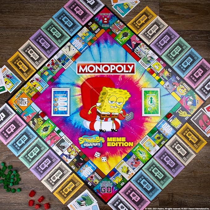 Monopoly Spongebob Squarepants Meme Edition | Based on Nickelodeon Show | Featuring Familiar Memes of Locations Episodes and Characters | Officially-Licensed &amp Collectible Monopoly