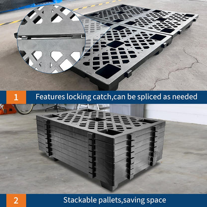 GarveeTech 8 Pcs Plastic Pallet, Modular Stackable Ventilation Pallet, 2200lbs Capacity Heavy-Duty Forkliftable Tray for Garage, Workshop, Easy to Clean, 23.6"l x 15.7"w x 3.9"h