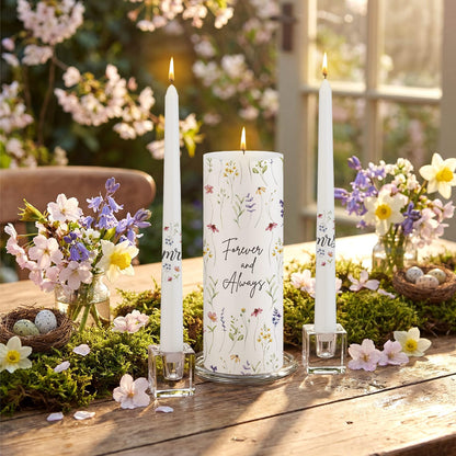Irenare Unity Candles with Holder for Wedding Ceremony Unity Candle Set Wedding Table Decorations Accessories for Formal Events Church (Wildflower)