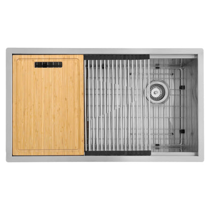 MSI Undermount Stainless Steel 33 in. x 19 in. Single Bowl Workstation Kitchen Sink with Cutting Board, Colander, Rolling Mat, Grid, and Strainer