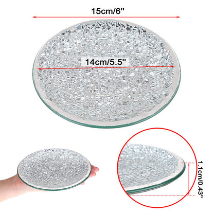 OwnMy 2PCS Mosaic Glass Pillar Candle Holder Plates and Trays, 6 Inch Glass Mosaic Candle Bases Coasters Decorative Pillar Candle Stands for Wedding Table Centerpiececs, Silver