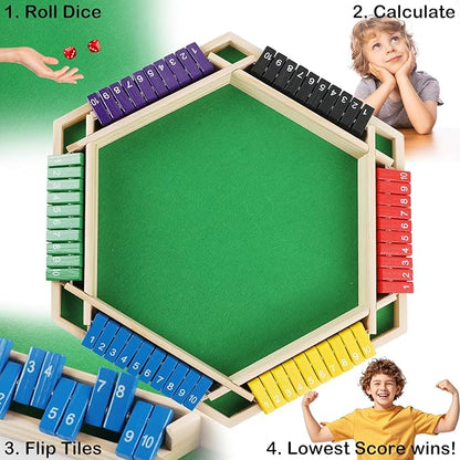 Shut The Box Game Wooden 1-6 Players Dice Board Game for Adults and Kids 10 Numbers Math Games - Educational and Entertaining Classic Table Flip Blocks for Family Game Night