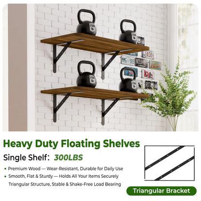 Dogsky 2-Pack Garage Storage Shelving Wall Mounted 36x24 Inches-Heavy Duty Floating Wall Shelf 300lbs Capacity with Engineered Wood - Utility Shelves for Garage, Closets, or Utility Rooms, Walnut