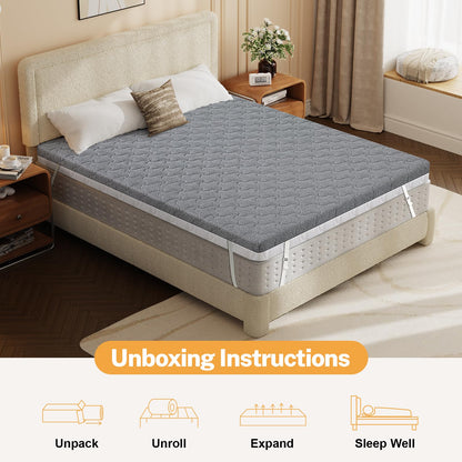 Extra Firm Mattress Topper Short Queen Size, 3 Inch High-Density Foam Bed Topper for Extra Support