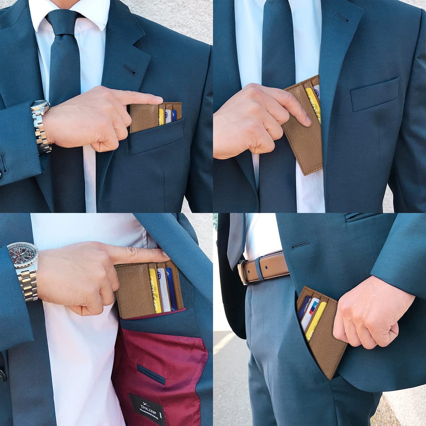 URAQT Credit Card Holder Wallet, RFID Blocking Leather Ultra Slim Wallet, Thin Minimalist Credit Card Case Card Protector, Front Pocket Wallets for Men, Women - 6 Card Slots and 1 Pockets (Brown)