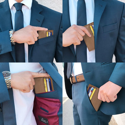 URAQT Credit Card Holder Wallet, RFID Blocking Leather Ultra Slim Wallet, Thin Minimalist Credit Card Case Card Protector, Front Pocket Wallets for Men, Women - 6 Card Slots and 1 Pockets (Brown)