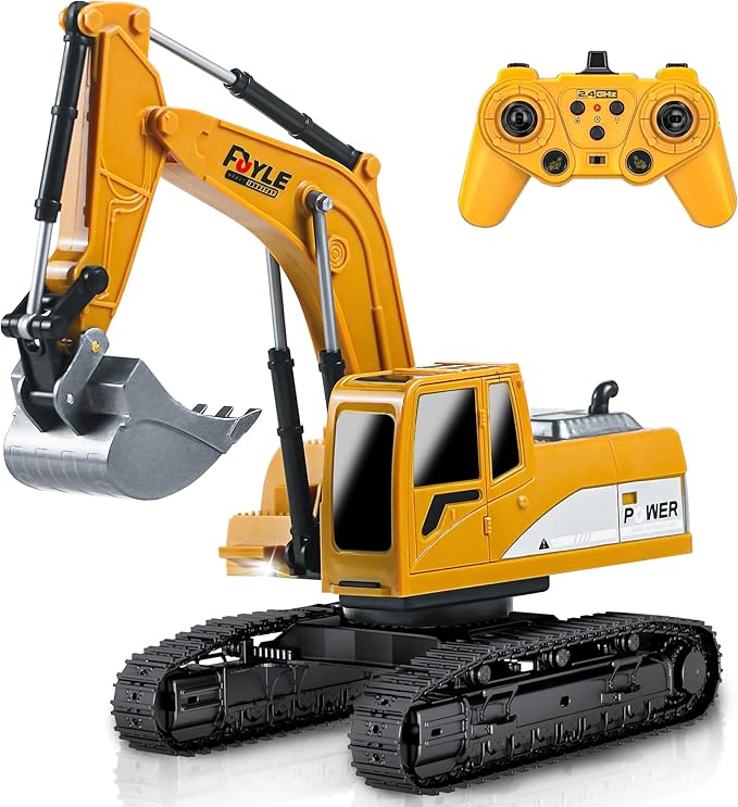Remote Control Excavator Toys 1: 24 Engineering Digger Truck for Boys with Metal Shovel Lights Sounds Turns 680 Degree 2.4 GHz Construction Toys Christmas Birthday Gift for Kids