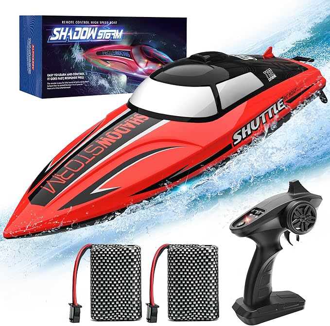 BEZGAR Remote Control Boat for Kids - 2.4GHz Fast RC Boat with LED Lights &amp Portable Suitcase for Pools Lakes &amp Salt Water Summer Water Toys Gifts for Boys &amp Girls Age 6 7 8-12 Years Old