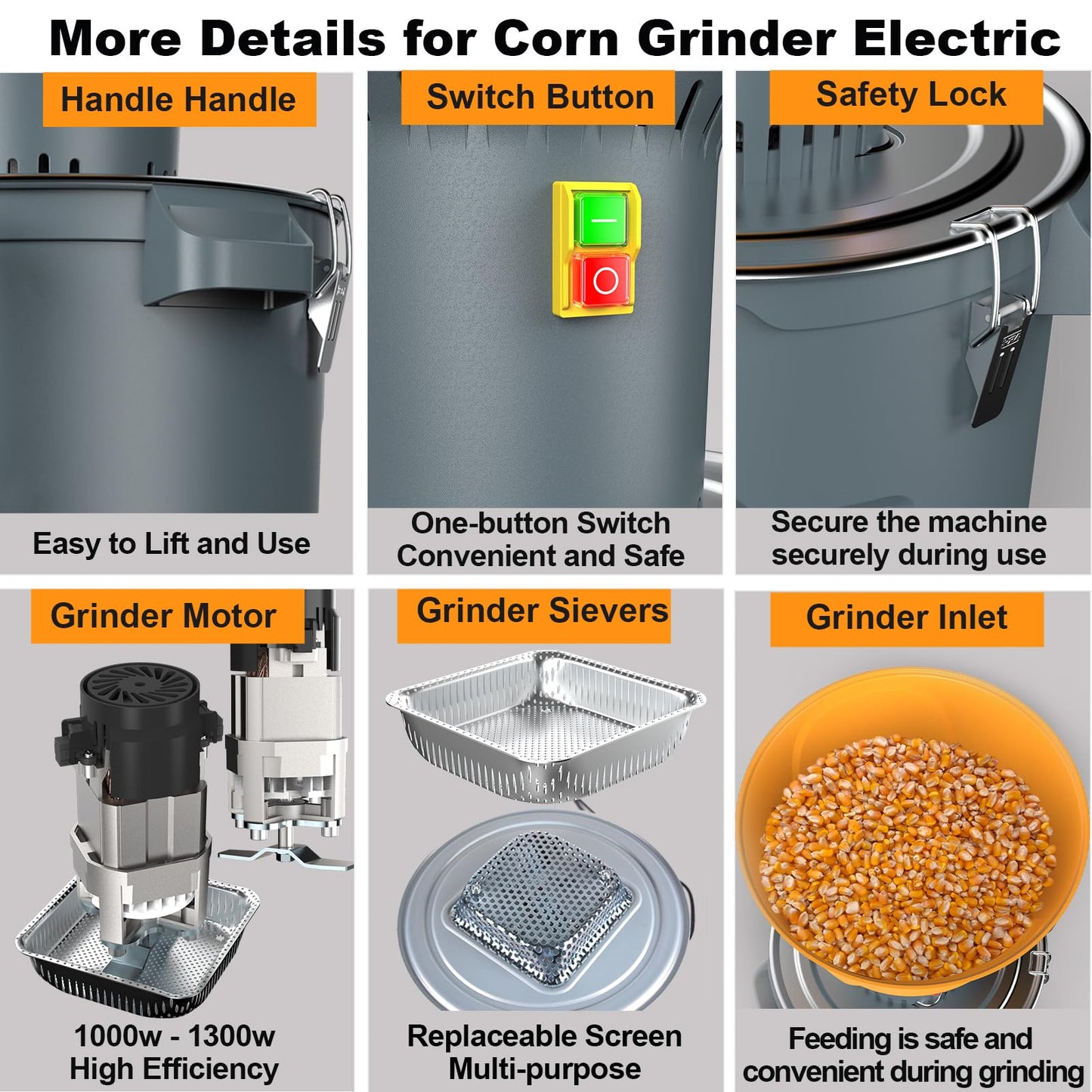 DETODDA 6.6 Gallons Corn Grinder Mill, Dry Grain Mill Grinders Electric, Farm Home Wheat Grinder for Spice Rice Feed Flour Cereals, 7 Sizes Sieves (25L)