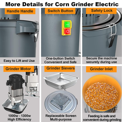 DETODDA 6.6 Gallons Corn Grinder Mill, Dry Grain Mill Grinders Electric, Farm Home Wheat Grinder for Spice Rice Feed Flour Cereals, 7 Sizes Sieves (25L)