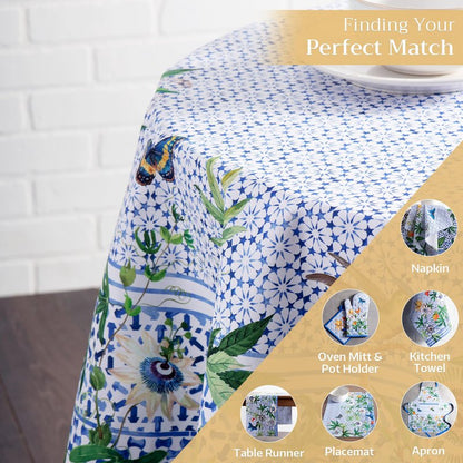 Maison d' Hermine Table Cloth Round Table 100% Cotton 63 Round Inches Tablecloth Reusable Decorative for Dining Kitchen Room Farmhouse Home Gifts for Mothers Day Spring Summer - Passiflora