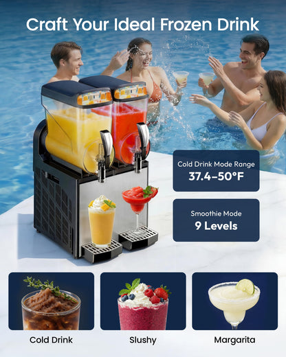 ICEVIVAL 30L Double Tanks Commercial Slushie Machine, Margarita Frozen Drink Machine with Independent Controls & LED,Commercial Slushy Machine Top for High-Traffic Bars Restaurants, ETL Certificated