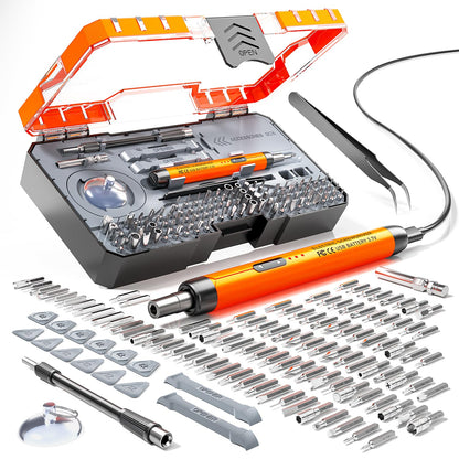 ANVANNA Electric Screwdriver, Precision Screwdriver Set, 120-in-1 Magnetic Bits, Magnetic Storage, 5 Torque Settings, Mini 3.7V Power Screwdriver Repair Tool Kit for PC RC Electronic - ORANGE