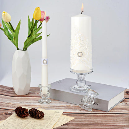 Unity Candles with Glass Candle Holder for Wedding Ceremony - Unity Candle Set Wedding Candles for Ceremony, Unity Ideas for Religious Anniversary Newlyweds Unity Candle Gifts