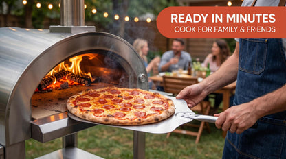 Wood Fired Pizza Oven Outdoor, 44 Inch Large Stainless Steel Wood Burning Camping Oven with Wheels & Accessories, Charcoal Outdoor Oven for Baking Roasting Grilling Searing, for Backyard Garden Patio
