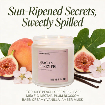 Peach Berry Fig Scented Candle, 12oz Soy Wax Candle with 2 Wicks, 70 Hour Long Lasting Non Toxic Aromatherapy Candle for Home Decor, Stress Relief & Relaxation, White Frosted Glass Jar Candle Gift