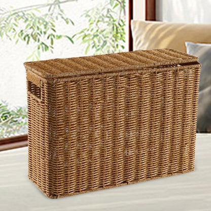 Generic Narrow and Tall Storage Box Woven Storage Basket with Lid Lightweight Decorative Storage Bin with Handle for Bedroom Clothing, S