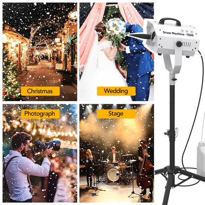 UPGREY 1500W Snow Machine for Outdoors and Indoors w/Tripod, Fake Snow Maker for Party with LED, Remote Controller and Fluid Tank