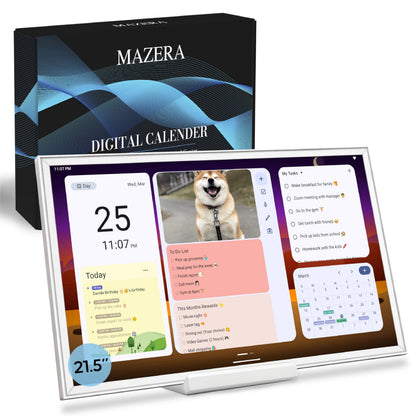 Mazera 21.5" Smart Family Hub & Digital Calendar - Electronic Wall Planner, Touchscreen Family Dashboard, Shared Calendar, No Subscription, Install Apps, Sync Schedules, Meal Planner, To Do Lists, Wall Mount & Stand