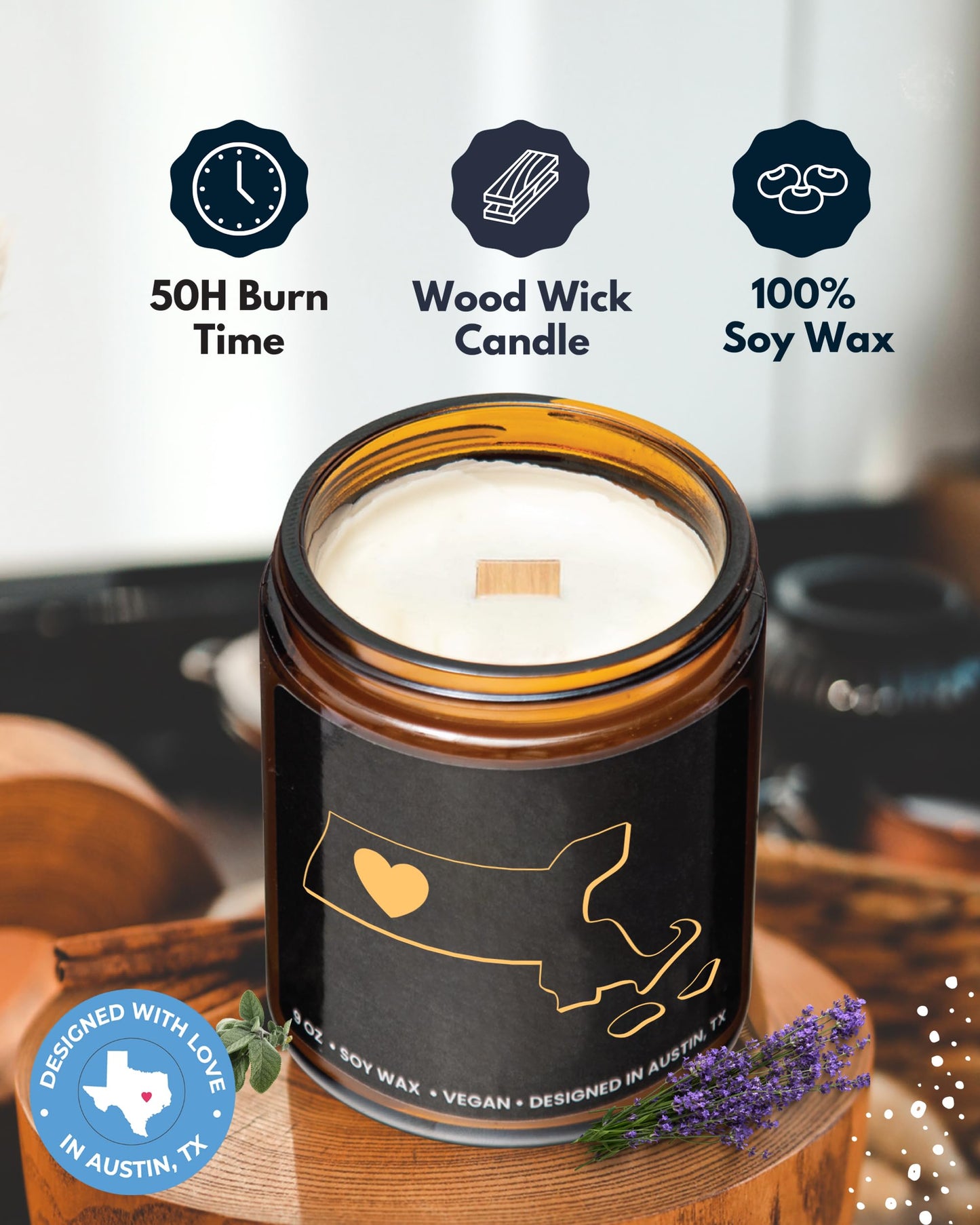 Massachusetts Candle, Thoughtful Massachusetts Souvenirs & Gifts for Men and Women, Unique State Gifts, Best Sentimental Gift for Moving Away, Ideal for Birthday, Christmas, Graduation, Gift Ready