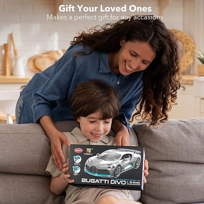 MIEBELY Remote Control Car Bugatti Divo 1/16 Scale Rc Cars 12Km/h 2.4Ghz Licensed Model Car 7.4V 500mAh Toy Car Headlight for Adults Boys Girls Age 6-12 Years Birthday Ideas Gift