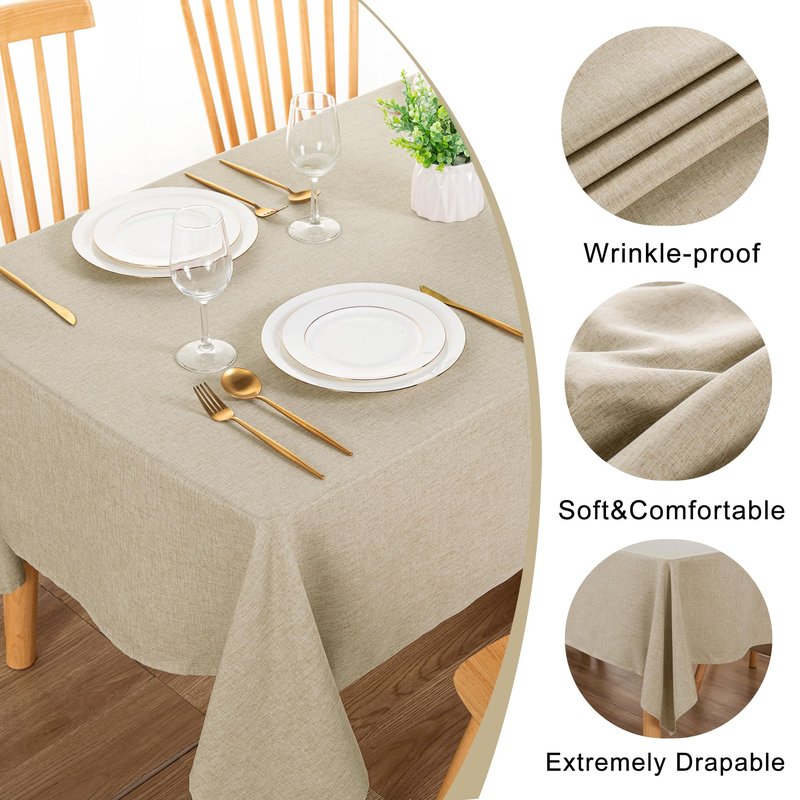 DWCN Faux Linen Tablecloth Rectangle - Beige Tablecloths Fabric Waterproof Spill-Proof Wrinkle and Stain Resistant Decorative Farmhouse Table Cover for Kitchen Dining Party, 60 x 84 Inch