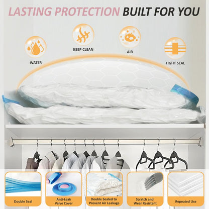 Cozy Essential Vacuum Storage Bags, 80% Compression Vacuum Seal Space Saver Plastic Packaging Bags for Clothes, Blankets, Pillow, Bedding, Comforters, Sealer Clothing Storage,6 XXL Jumbo