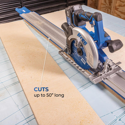Kreg Accu-Cut + Ionic Drive 7-1/4" Circular Saw Project Kit - Cordless Guided Cutting System with Brushless Motor, Guide Track, 40-Tooth Blade, Battery & Charger - KPTCS7252700B