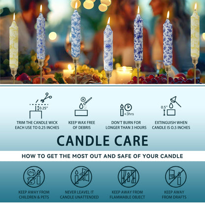 7 inch Short Candle Blue Quicksand Print Candle 4 Pack Handmade Unscented Taper Candles Printed Candlestick Smokeless Tapered Candles for Home Dinner Wedding Holiday