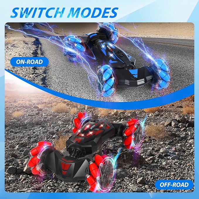 RC Stunt Car 2.4 GHz 4WD Remote Control Gesture Sensor Toy Cars Double Sided Rotating Off Road Vehicle 360° Flips with Lights Music Drift rc car for Boys and Girls 5-13 Birthday