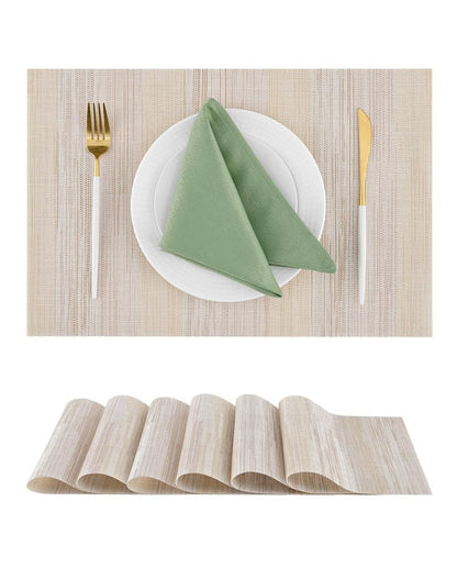 Leetaltree Lightsteel Beige with Yellow Placemats Set of 6 - Heat Resistant Non-Slip Place mats for Dining Table, Washable Durable PVC Vinyl Woven Table Mats (Lightsteel Beige with Yellow, 6)