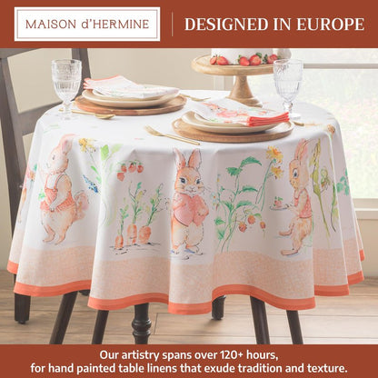 Maison d' Hermine Table Cloth Round Table 100% Cotton 69 Round Inches Tablecloth Reusable Decorative for Dining Kitchen Room Farmhouse Home Gifts for Mothers Day Spring Summer - Bunny Party