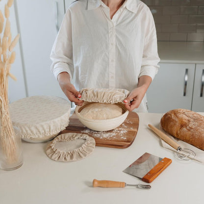 Beautiful Linen Cotton Blend Bowl Covers for Bread Proofing - Reusable Set of 3 in Varying Sizes Easily Fit Your Bowls 7" to 13" - Durable Fabric Covers, Ideal Sourdough Bread Baking Accessories