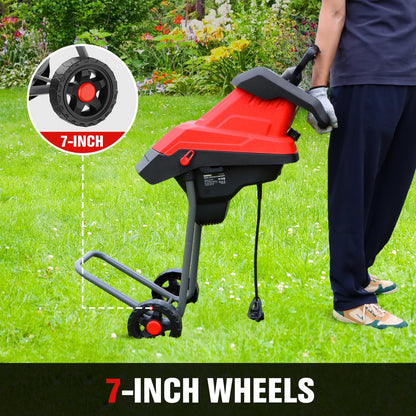 EWORK 15-Amp Electric Wood Chipper Shredder, 15:1 High Reduction Ratio with 4 Steel Blades Included, 1.77 Inch Capacity, Garden Mulcher for Composting Branches and Twigs