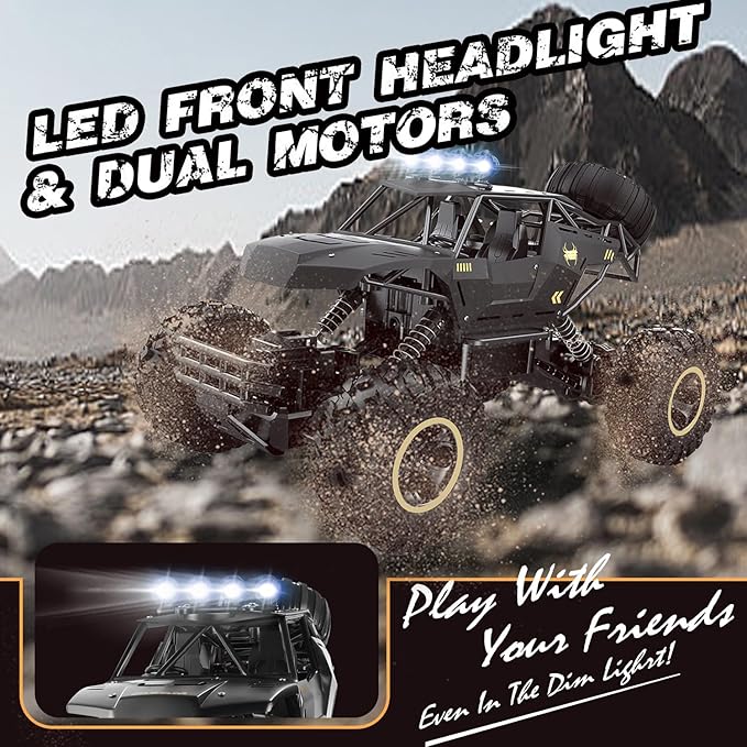 RC Cars Remote Control Car 1:12 Off Road Truck Metal Shell LED Headlights Offroad Monster RC Truck 4x4 All Terrain Hobby RC Cars Toys for Boys Kids Adults Gifts 8-12