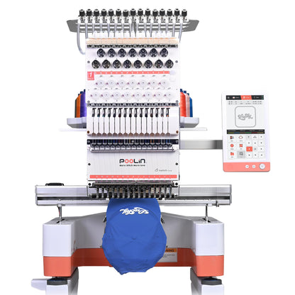 Poolin EOM 15-Needle Commercial Embroidery Machine,14.2"x9.5" Large Embroidery Area for Small Business User Friendly,for Hats,Cap & 3D Caps & Daily Orders,Auto Color Change & Trim,WiFi/USB Transfer