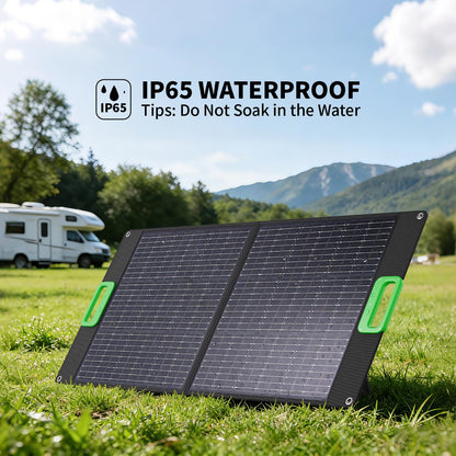 100W Portable Solar Panel for Power Station, 23.5% High Efficiency ETFE Foldable Solar Charger with Kickstands, 18V IP65 Waterproof Solar Panel Kit for Outdoor Camping RV Trip Off-Grid Living