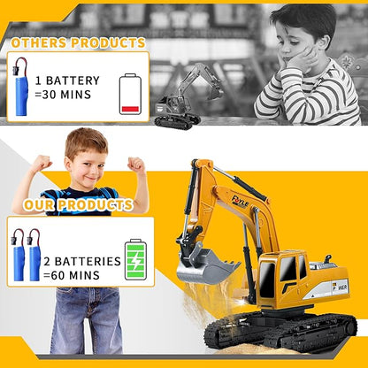 Remote Control Excavator Toys 1: 24 Engineering Digger Truck for Boys with Metal Shovel Lights Sounds Turns 680 Degree 2.4 GHz Construction Toys Christmas Birthday Gift for Kids