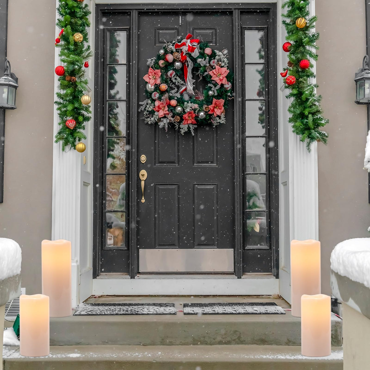 Eldnacele 8" 10" × 4" Large Waterproof Outdoor Flameless Candles Remote and Timer, Battery Operated White Plastic LED Flickering Pillar Candles 2 Pack Dinner Wedding Porch Garden Lanterns Home Decor